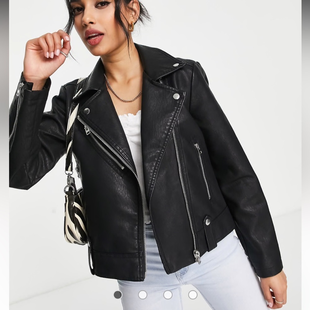 NWT - Topshop BLACK Faux Leather Biker Moto Classic Minimalist Jacket SMALL